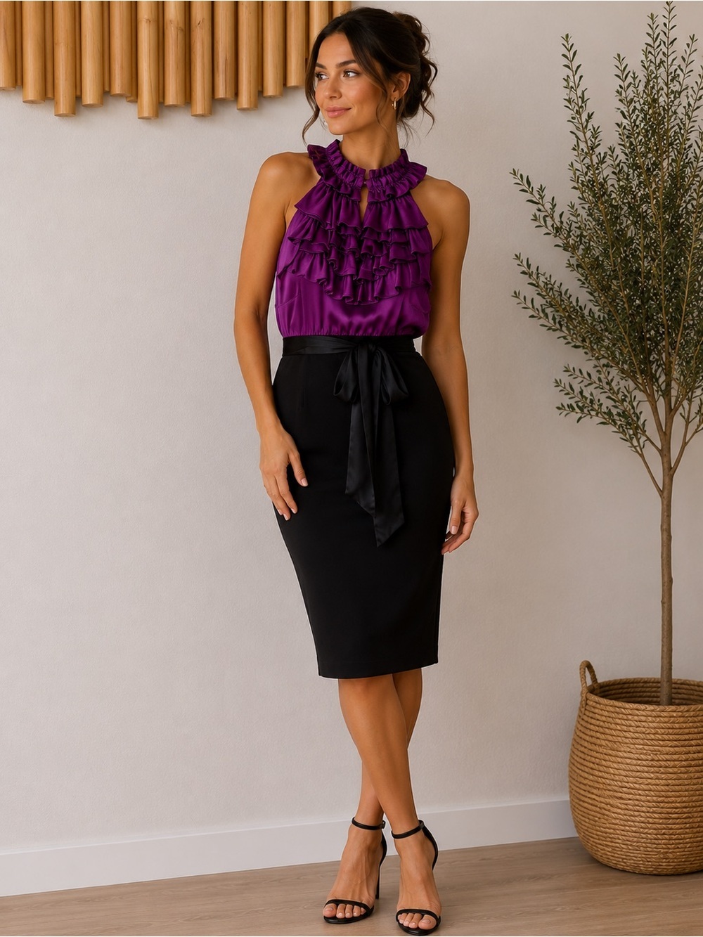 INC International Concepts Silk Colorblock Sheath Dress Size 2 Purple Black